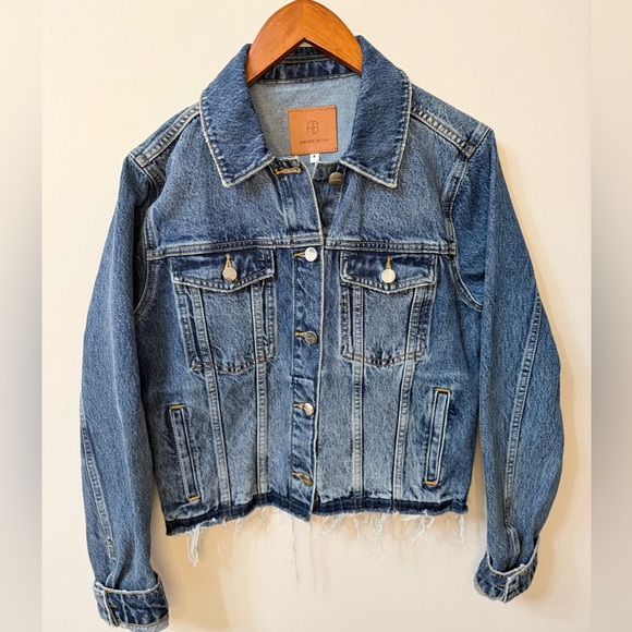 Anine Bing Jackets & Blazers - ANINE BING Jackie 1999 Cropped Denim Jacket Raw Hem Blue Medium
